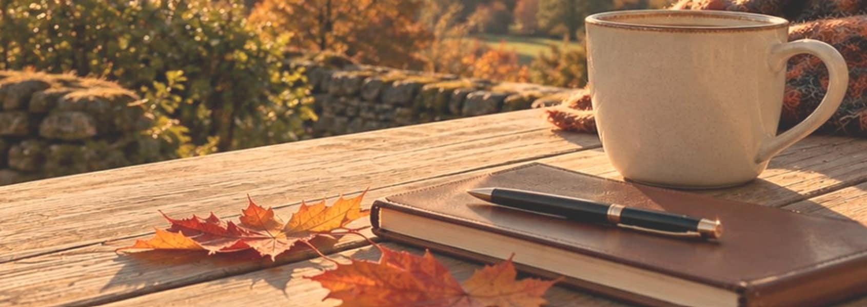 Autumn leaves and cup of coffee